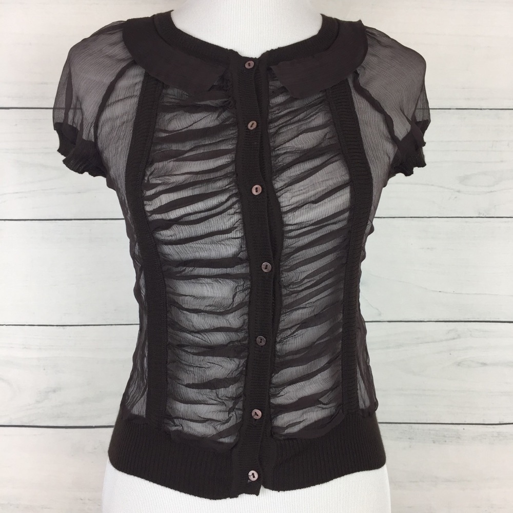 Chloe Sheer Short Sleeve Cardigan w/Woven Back